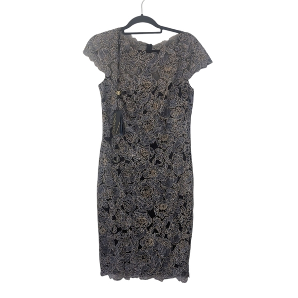 NWT Tadashi Shoji Rose Motif Lace Metallic Cocktail Dress Size 8 - Picture 10 of 14